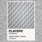 Liverpool Grey Candy Away Classic Football Shirt Colours Frame Men's T-Shirt – grey close-up detail shot of the Liverpool