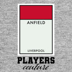 Liverpool Monopoly Card hoodie – grey men's hoodie with black Liverpool Monopoly Card letters and Players Couture logo on