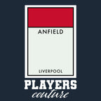 Liverpool Monopoly Card hoodie – navy men's hoodie with white Liverpool Monopoly Card letters and Players Couture logo on