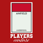 Liverpool Monopoly Card hoodie – red men's hoodie with white Liverpool Monopoly Card letters and Players Couture logo on the
