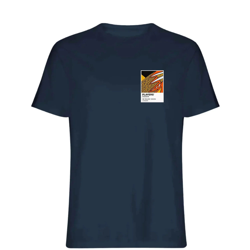 Liverpool 95/96 Orange GK t-shirt – yellow men's t-shirt featuring the Liverpool 95/96 Orange GK Players Couture logo