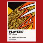 Liverpool 95/96 Orange GK Classic Football Shirt Colours Frame Men's T-Shirt – yellow close-up detail shot of the Liverpool