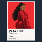 Lizzo Lizzo's colourful pop styling, movement and flute-playing performance identity Icon Frame artwork in navy