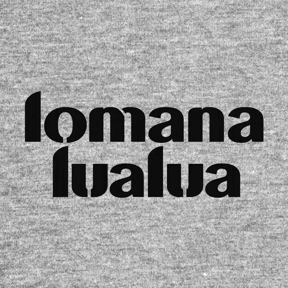 Lomana Lualua Logo Men's Hoodie – grey close-up detail shot of the Lomana Lualua Players Couture logo design