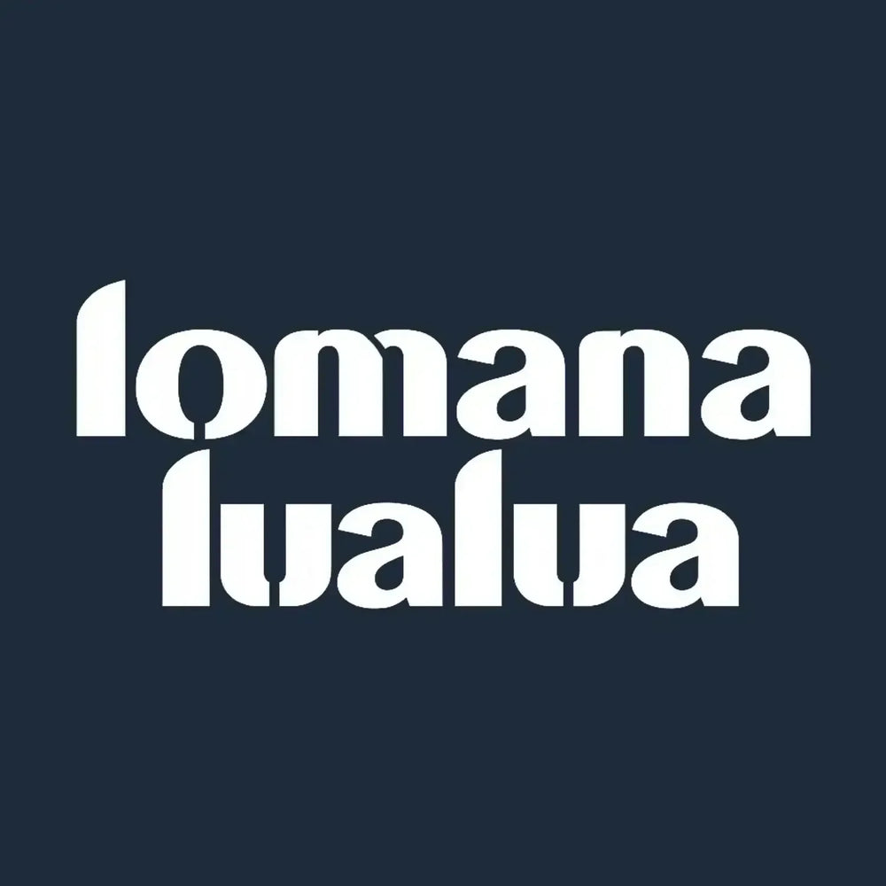 Lomana Lualua Logo Men's Hoodie – navy close-up detail shot of the Lomana Lualua Players Couture logo design