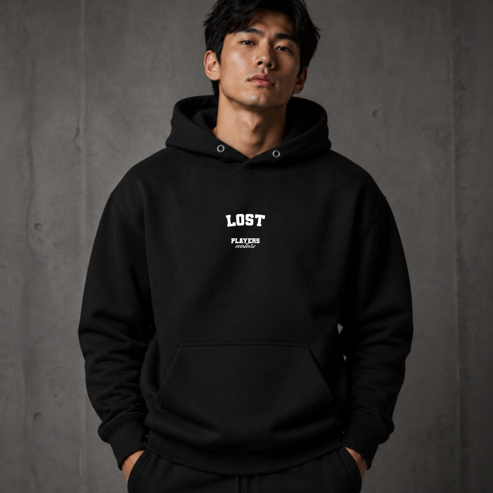 Lost name-print hoodie - black