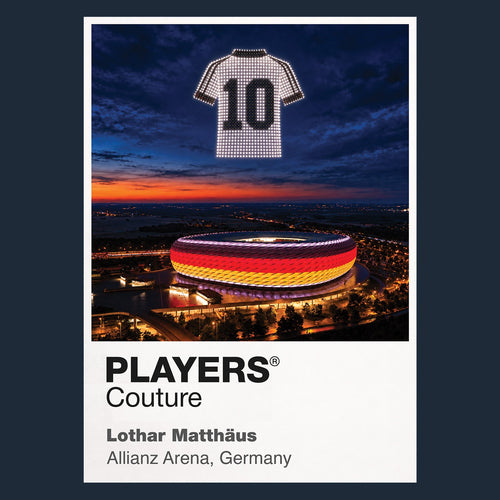 Lothar Matthaus Germany number 10 Icons in Lights Frame artwork in navy