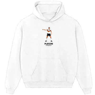 Lothar Matthaus hoodie – white men's hoodie with black Lothar Matthaus letters and Players Couture logo on the chest