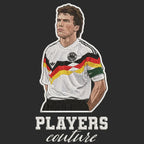 Lothar Matthaus Badge Men's Hoodie – black close-up detail shot of the Lothar Matthaus Players Couture logo design