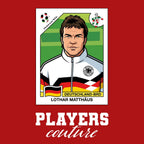 Lothar Matthaus World Cup Sticker Men's T-Shirt – red close-up detail shot of the Lothar Matthaus World Cup Players Couture