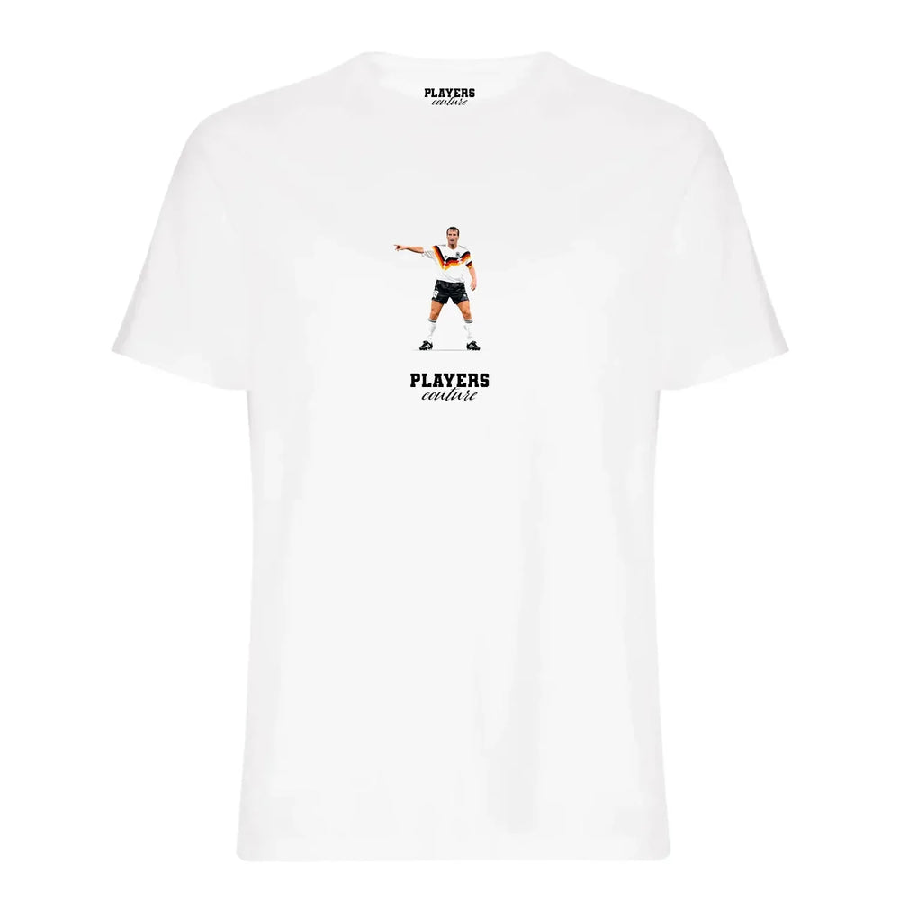 Lothar Matthaus Icon t-shirt – white men's t-shirt with black Lothar Matthaus Icon letters and Players Couture logo on the