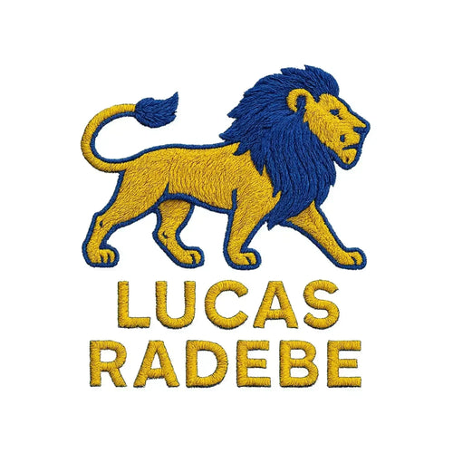 Lucas Radebe Logo Men's T-Shirt – white close-up detail shot of the Lucas Radebe Players Couture logo design