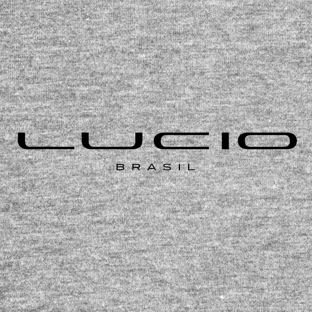 Lucio Logo Men's Hoodie – grey close-up detail shot of the Lucio Players Couture logo design