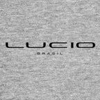 Lucio Logo Men's Hoodie – grey close-up detail shot of the Lucio Players Couture logo design
