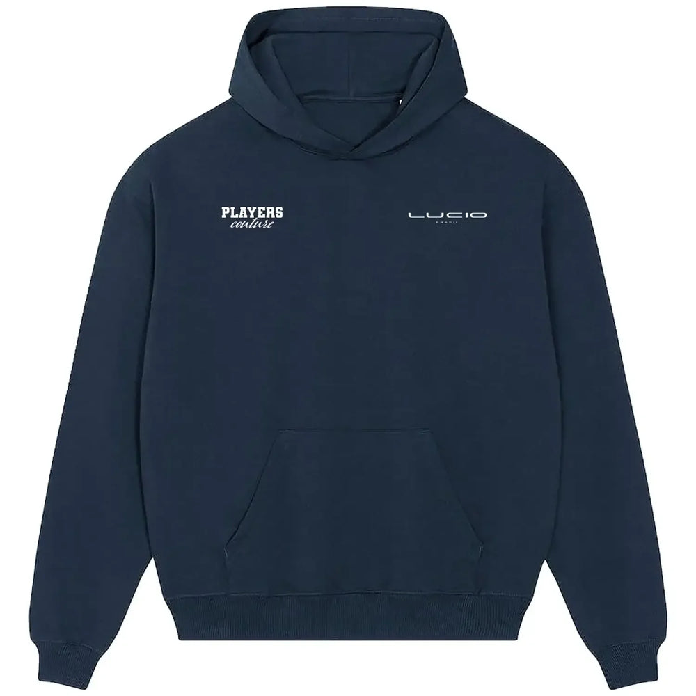 Lucio hoodie – navy men's hoodie featuring the Lucio Players Couture logo