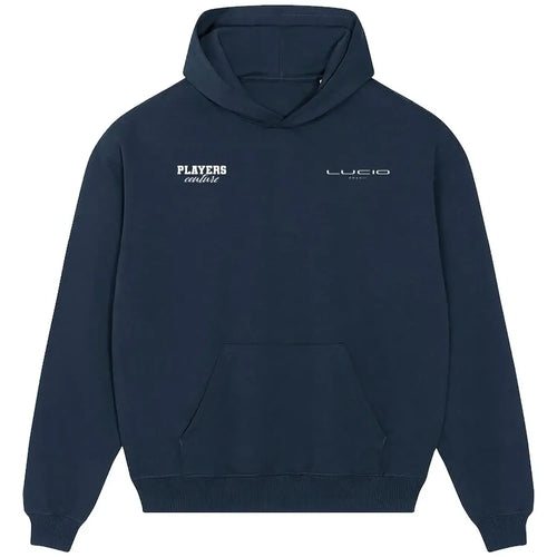 Lucio hoodie – navy men's hoodie featuring the Lucio Players Couture logo