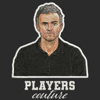 Luis Enrique Badge Men's Hoodie – black close-up detail shot of the Luis Enrique Players Couture logo design