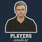 Luis Enrique Badge Men's Hoodie – navy close-up detail shot of the Luis Enrique Players Couture logo design