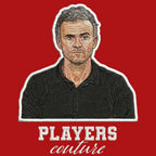Luis Enrique Badge Men's Hoodie – red close-up detail shot of the Luis Enrique Players Couture logo design