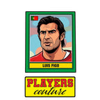 Luis Figo World Cup Sticker Men's T-Shirt – close-up detail shot of the Luis Figo World Cup Players Couture logo design