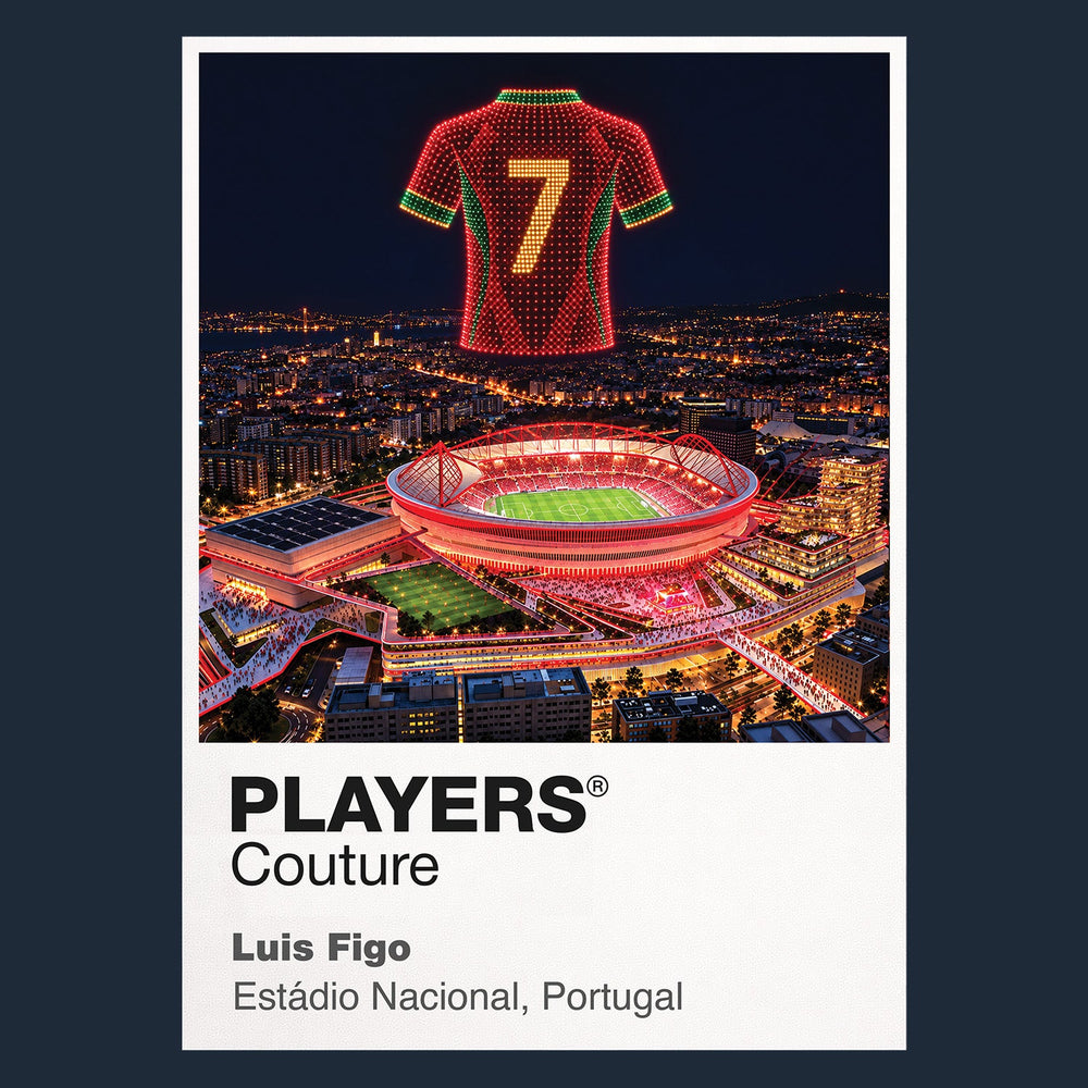 Luis Figo Portugal number 7 Icons in Lights Frame artwork in navy