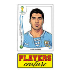 Luis Suarez World Cup Sticker Men's T-Shirt – close-up detail shot of the Luis Suarez World Cup Players Couture logo design