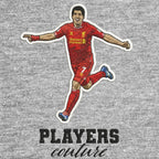 Luis Suarez Badge Men's Hoodie – grey close-up detail shot of the Luis Suarez Players Couture logo design