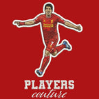 Luis Suarez Badge Men's Hoodie – red close-up detail shot of the Luis Suarez Players Couture logo design