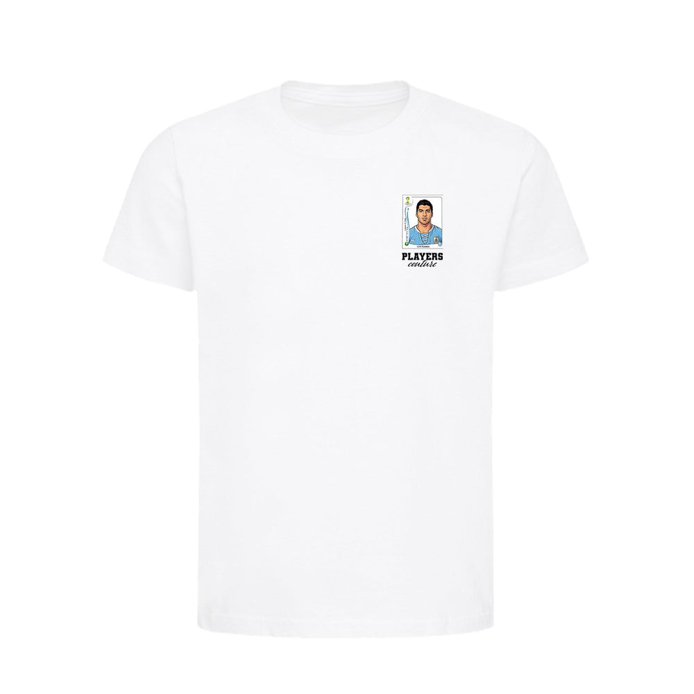 Luis Suarez World Cup Sticker Kids T-Shirt – luis suarez sticker kids white tshirt Players Couture design