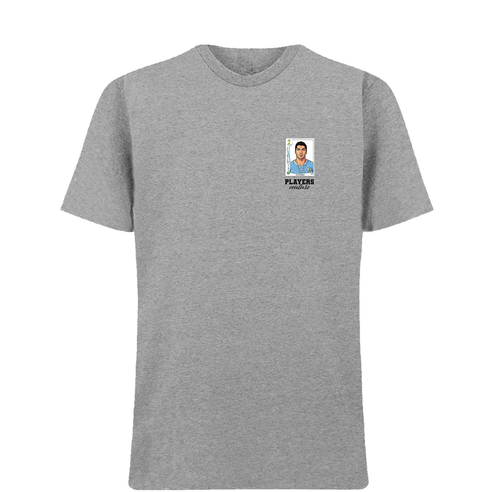 Luis Suarez World Cup t-shirt – grey men's t-shirt featuring the Luis Suarez World Cup Players Couture logo