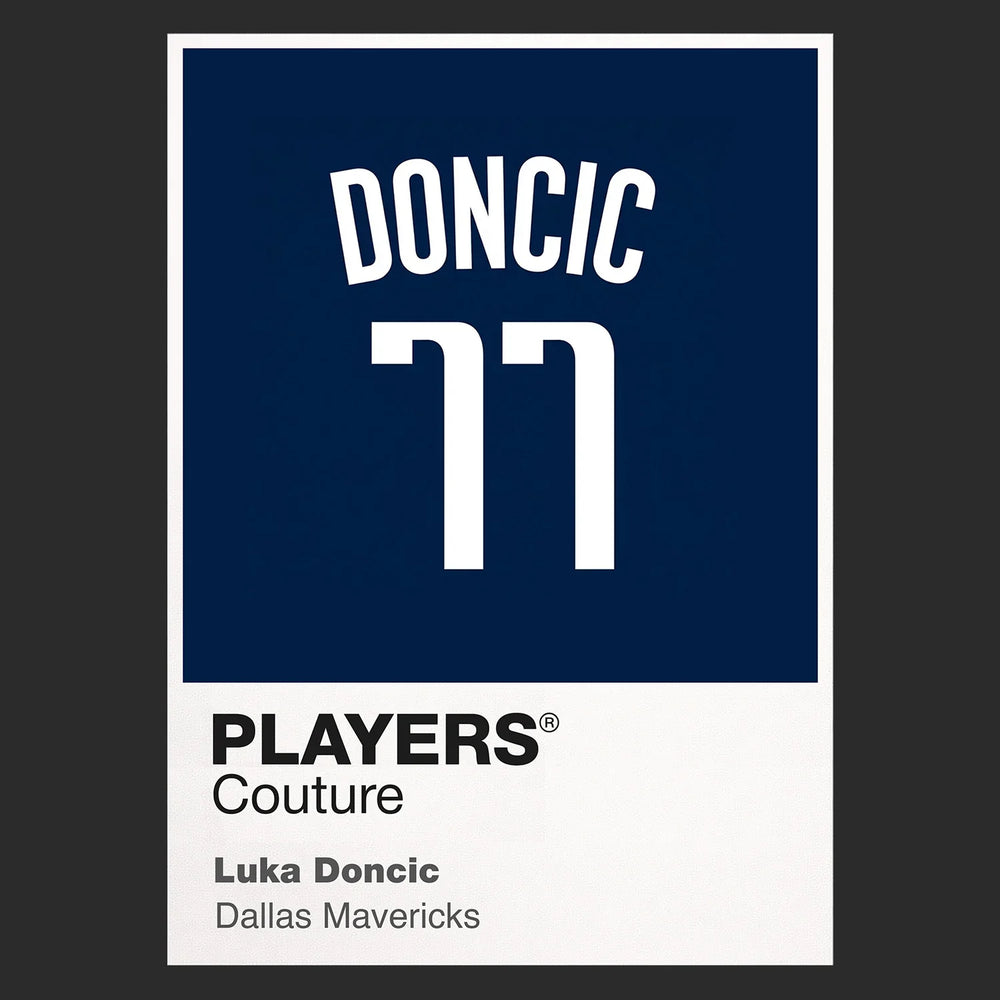 Luka Doncic 77 Jersey Frame Men's T-Shirt – black close-up detail shot of the Luka Doncic 77 Players Couture logo design