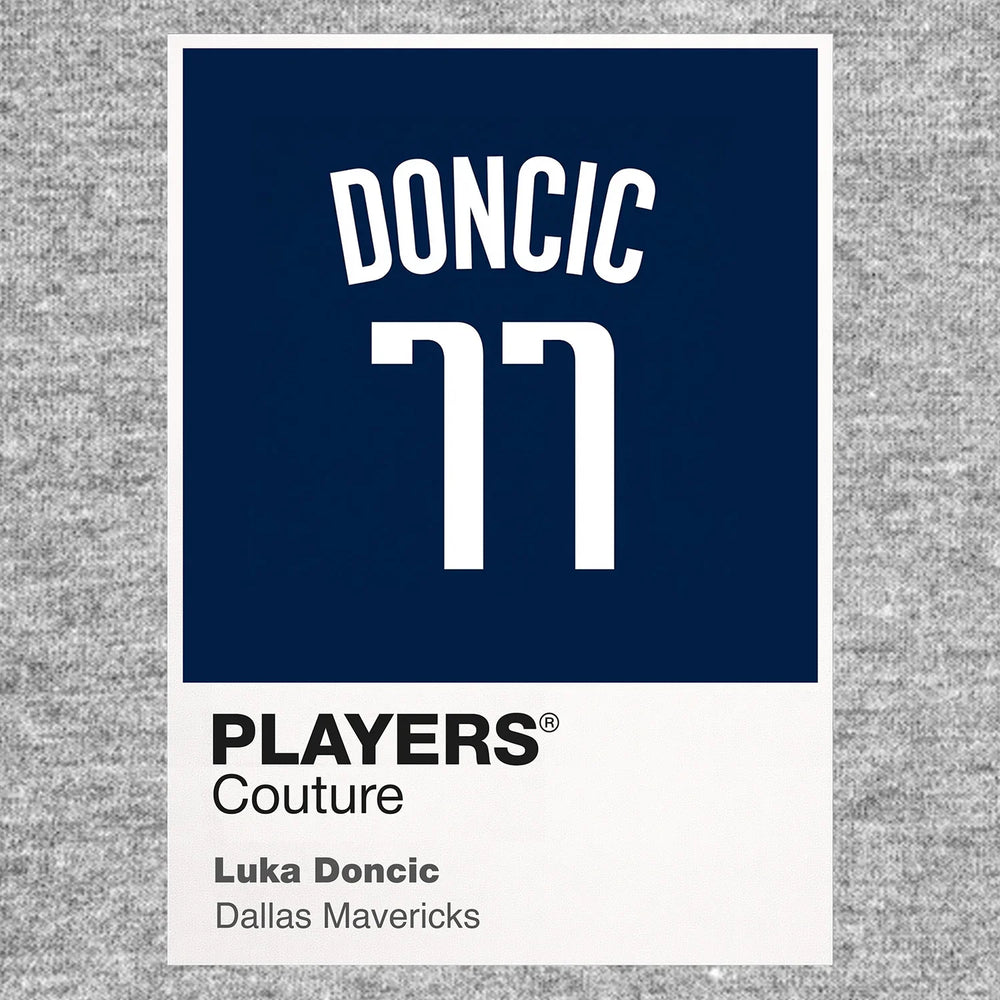 Luka Doncic 77 Jersey Frame Men's T-Shirt – grey close-up detail shot of the Luka Doncic 77 Players Couture logo design