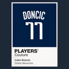 Luka Doncic 77 Jersey Frame Men's T-Shirt – navy close-up detail shot of the Luka Doncic 77 Players Couture logo design