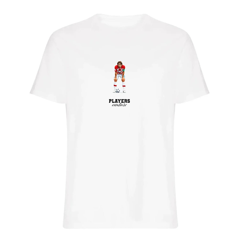 Luka Modric Icon t-shirt – white men's t-shirt with black Luka Modric Icon letters and Players Couture logo on the chest