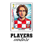 Luka Modric World Cup Sticker Men's T-Shirt – white close-up detail shot of the Luka Modric Players Couture logo design