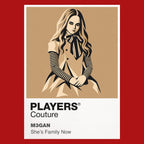 M3GAN the M3GAN android in bow, striped sleeves and poised dance stance Icon Frame artwork in red