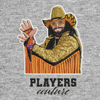Macho Man Randy Savage Badge Men's Hoodie – black close-up detail shot of the Macho Man Randy Savage Players Couture logo