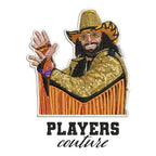Macho Man Randy Savage Badge Men's Hoodie – black close-up detail shot of the Macho Man Randy Savage Players Couture logo