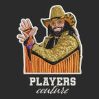 Macho Man Randy Savage Badge Men's Hoodie – white close-up detail shot of the Macho Man Randy Savage Players Couture logo