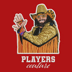 Macho Man Randy Savage Badge Men's Hoodie – white close-up detail shot of the Macho Man Randy Savage Players Couture logo