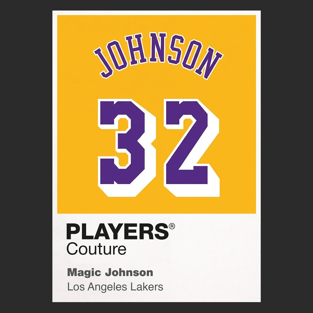 Magic Johnson 32 Yellow Jersey Frame Men's T-Shirt – black close-up detail shot of the Magic Johnson 32 Yellow Players