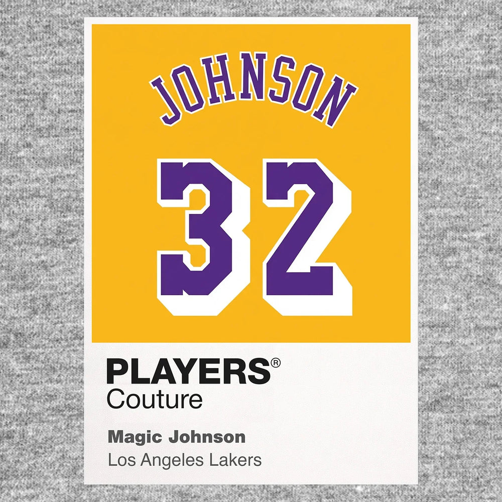 Magic Johnson 32 Yellow Jersey Frame Men's T-Shirt – grey close-up detail shot of the Magic Johnson 32 Yellow Players