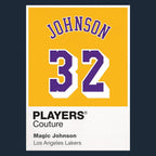 Magic Johnson 32 Yellow Jersey Frame Men's T-Shirt – navy close-up detail shot of the Magic Johnson 32 Yellow Players