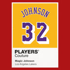 Magic Johnson 32 Yellow Jersey Frame Men's T-Shirt – red close-up detail shot of the Magic Johnson 32 Yellow Players Couture