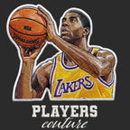Magic Johnson Badge Men's T-Shirt – black close-up detail shot of the Magic Johnson Players Couture logo design
