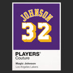 Magic Johnson 32 Purple Jersey Frame Men's T-Shirt – purple close-up detail shot of the Magic Johnson 32 Purple Players