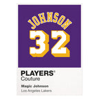 Magic Johnson 32 Purple Jersey Frame Men's T-Shirt – purple close-up detail shot of the Magic Johnson Players Couture logo