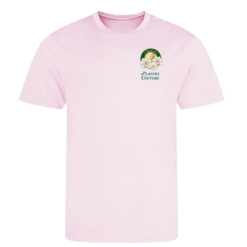 Magnolia Augusta Golf Ball Marker t-shirt – pink men's t-shirt with black Magnolia Augusta Golf Ball Marker letters and