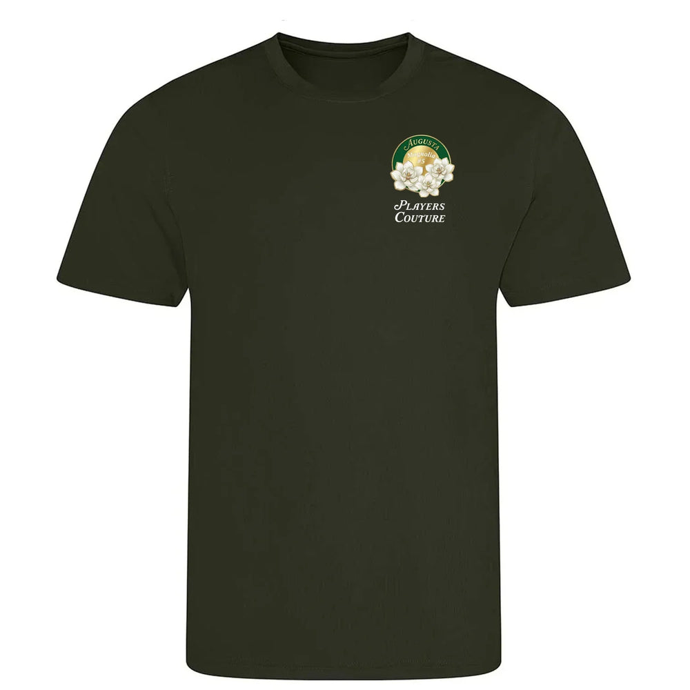 Magnolia Augusta Golf Ball Marker t-shirt – green men's t-shirt with white Magnolia Augusta Golf Ball Marker letters and