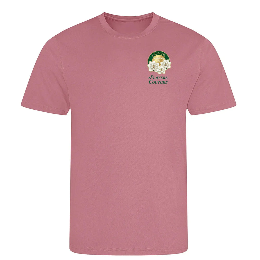 Magnolia Augusta Golf Ball Marker t-shirt – pink men's t-shirt with black Magnolia Augusta Golf Ball Marker letters and